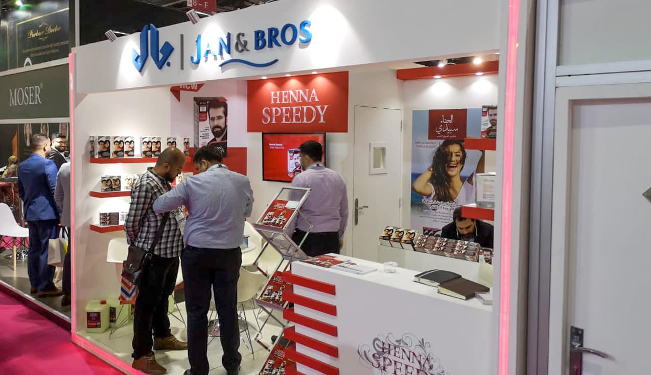 Visitors at the Henna Speedy stand, Beautyworld Middle East 2019.